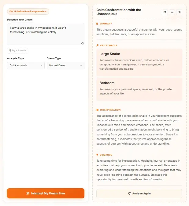 Analizador de sueños IA - interpretación de simbolismo de sueño tranquilo